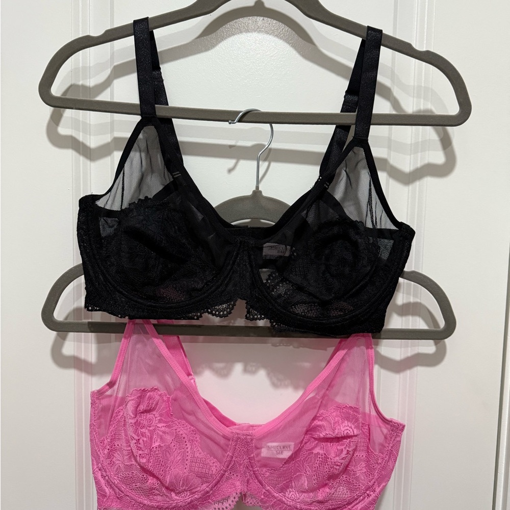 2 She Curve Full Coverage Lace Minimizer Bras-1 Black and 1 Pink